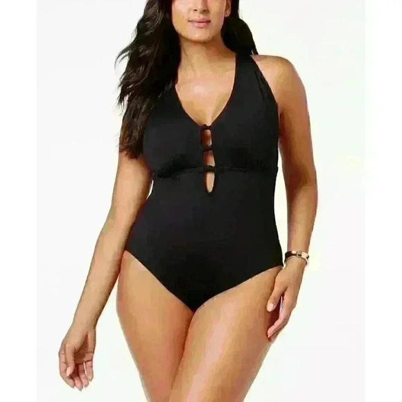 NEW! Lauren Ralph Lauren Women's 16W Plunging One Piece Swimsuit NWT $145 - Picture 1 of 1